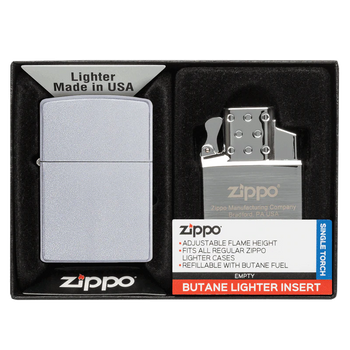Zippo 205 Reg Satin Chrome Butane Pack