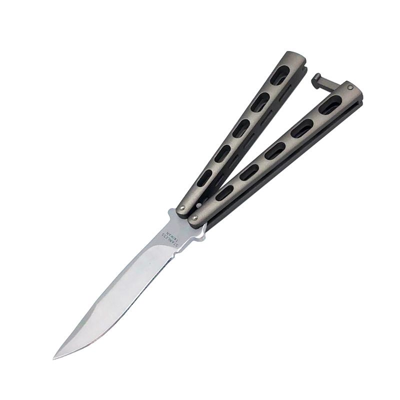 Ace Butterfly Knife Satin Skeletonized Handle w/Plain Satin Finish Bla
