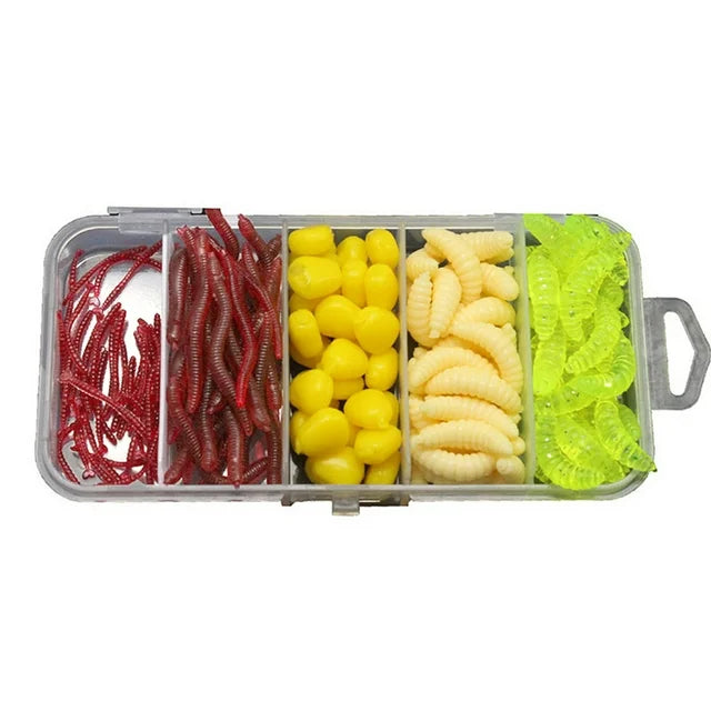 Artificial Soft Lure Combo Mini Mealworm Corn Fishing Worms Baits Set