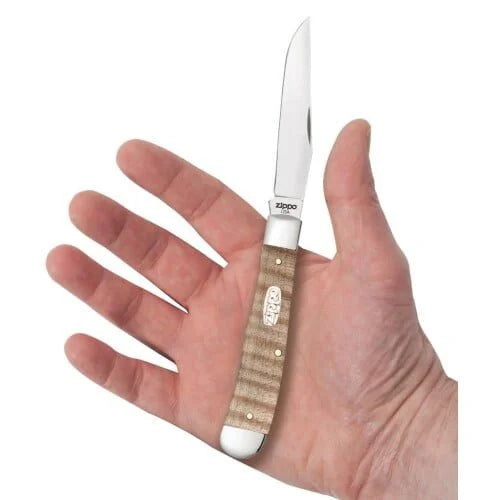 Zippo Natural Curly Maple Wood Trapper Pocket Knife