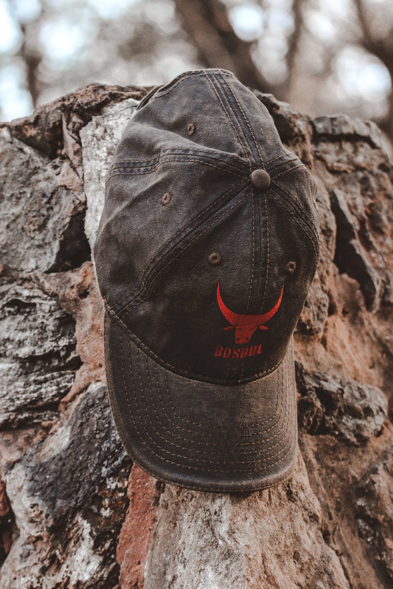 Bosbul Brown Oilskin Rust Embroid Cap