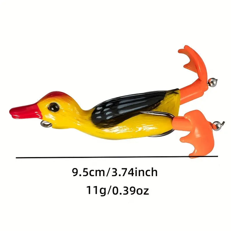 Duck-Shaped Fishing Lure - Top water Propeller Flipper, Soft PVC, 9.5cm - Ideal for Bass