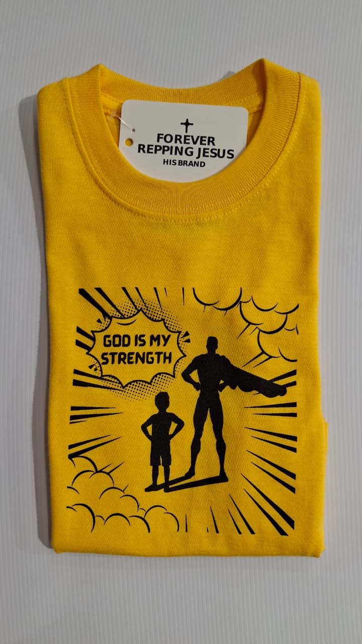 FRJ Kids God is my Strength Yellow T-Shirt