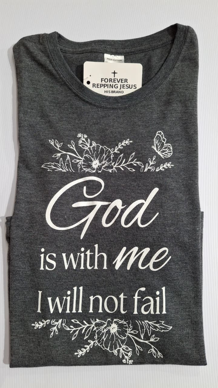 FRJ Ladies God is with me Melange Charcoal T-Shirt