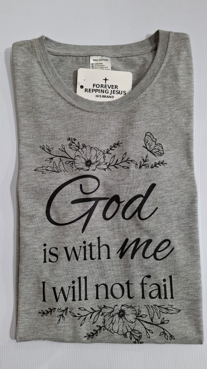 FRJ Ladies God is with me Melange Grey T-Shirt