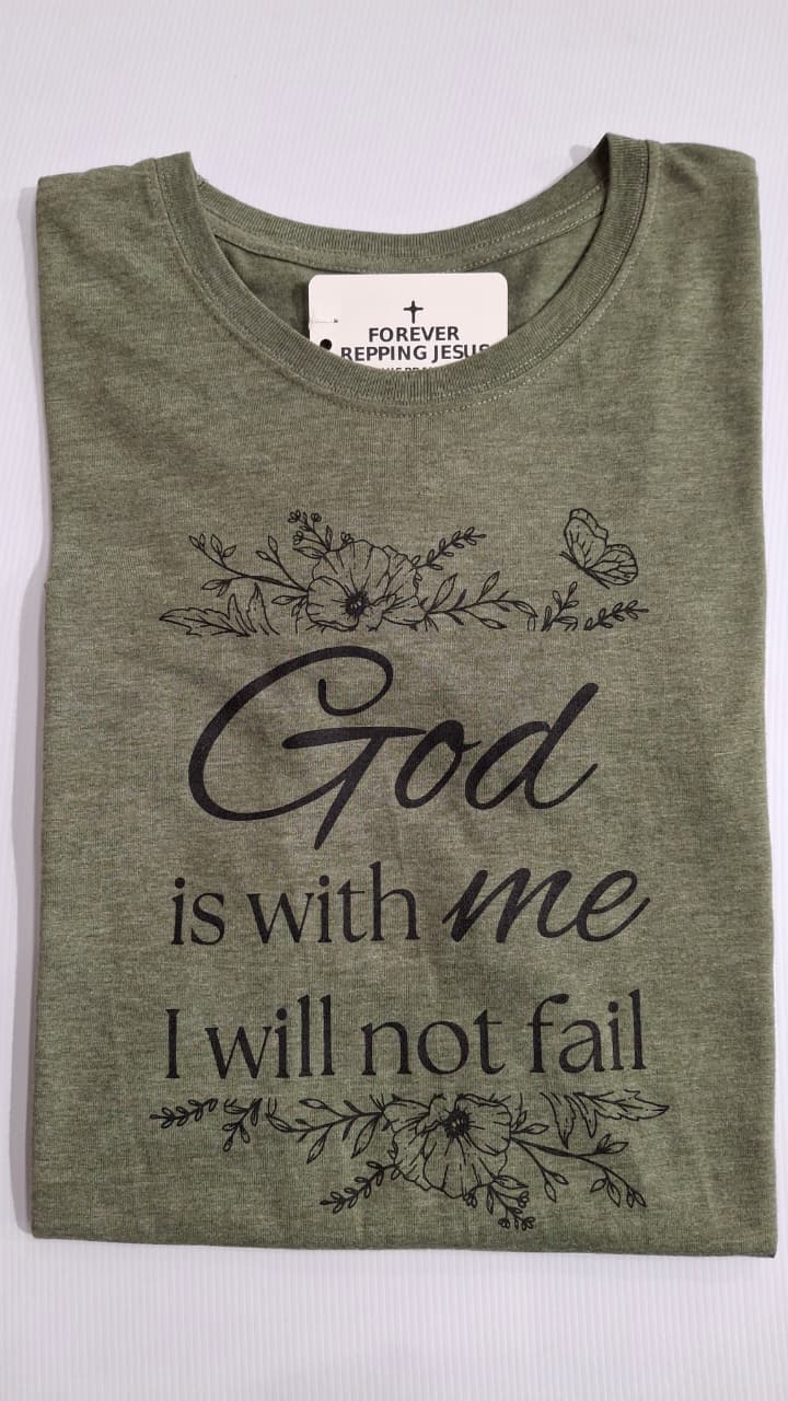 FRJ Ladies God is with me Melange Olive T-Shirt