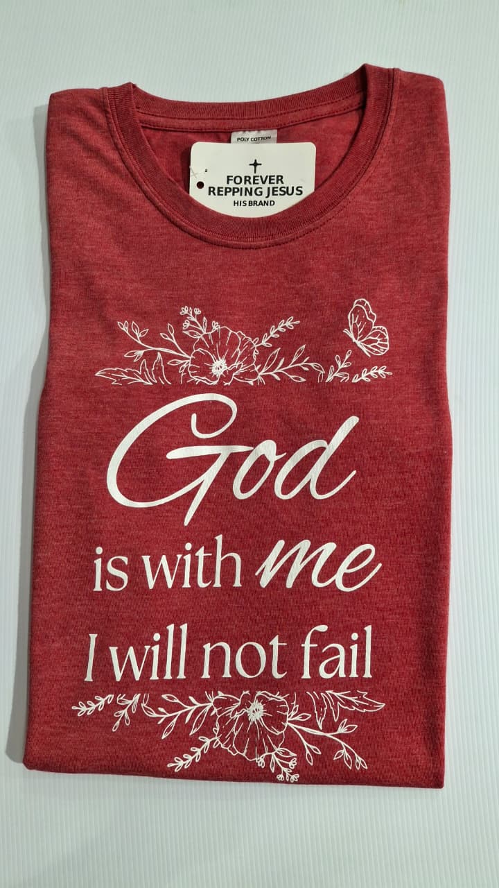FRJ Ladies God is with me Melange Red T-Shirt