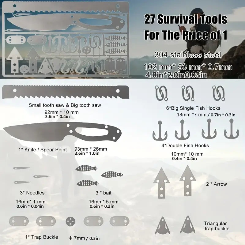 Set of 6 Outdoor Survival  Multi-functional Fishing Tool Cards