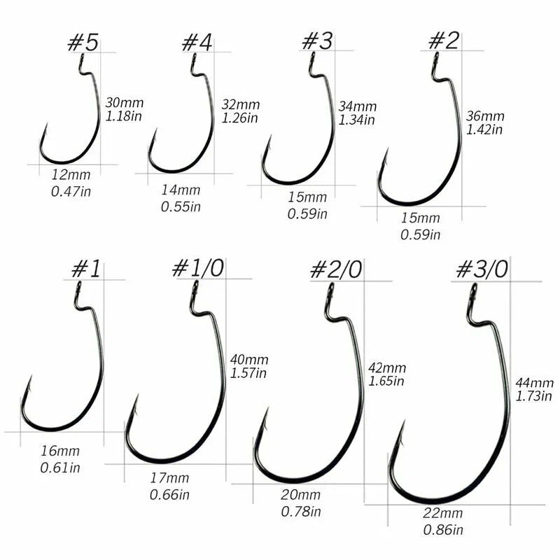 Kaida WM016 Black Nickel Bass Worm Fishing Hooks Size 3/0