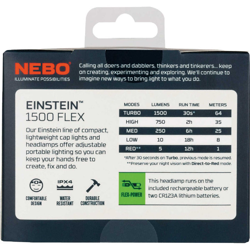 Nebo NB8008 Einstein 1500LM Flex Rechargeable Headlamp Box