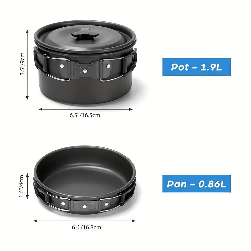 Cooking Pot, Pan, Kettle and Tableware Set