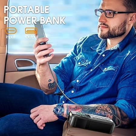 Portable Car Jump Starter, Air Compressor, Power Bank and Emergency Light