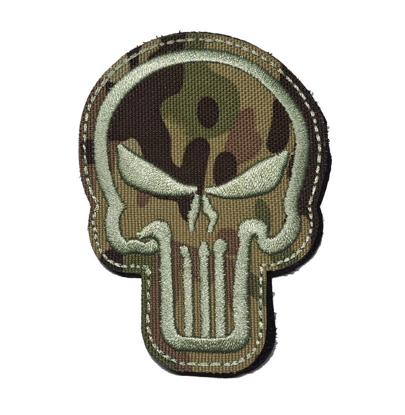 Punisher Skull Emb Patch, Green on Camouflage