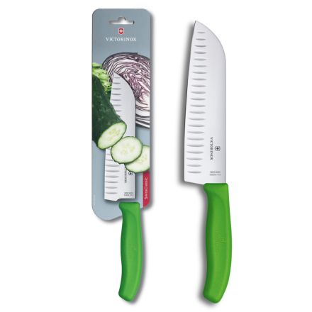Victorinox Swiss Classic Santoku Knife Fluted Blade - Green 17cm