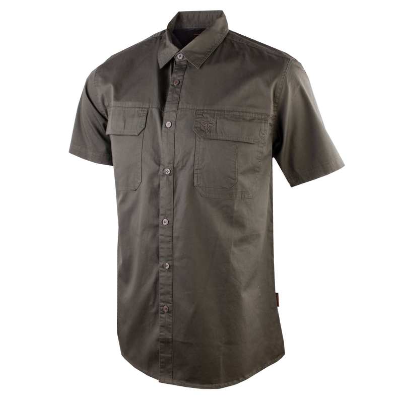 Wildebees Mens Casual Short Sleeve Vented Twill Shirt Olive