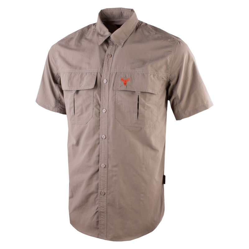 Wildebees Mens Casual Short Sleeve Vented Tech Nylon Shirt Khaki