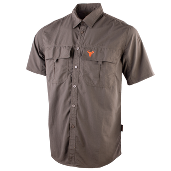 Wildebees Mens Casual Short Sleeve Vented Tech Nylon Shirt Olive