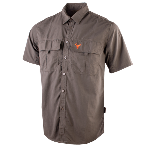 Wildebees Mens Casual Short Sleeve Vented Tech Nylon Shirt Olive