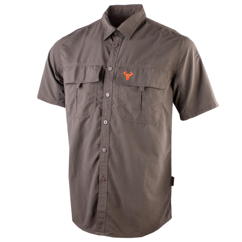 Wildebees Mens Casual Short Sleeve Vented Tech Nylon Shirt Olive