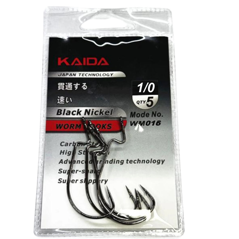 Kaida WM016 Black Nickel Bass Worm Fishing Hooks Size 1/0