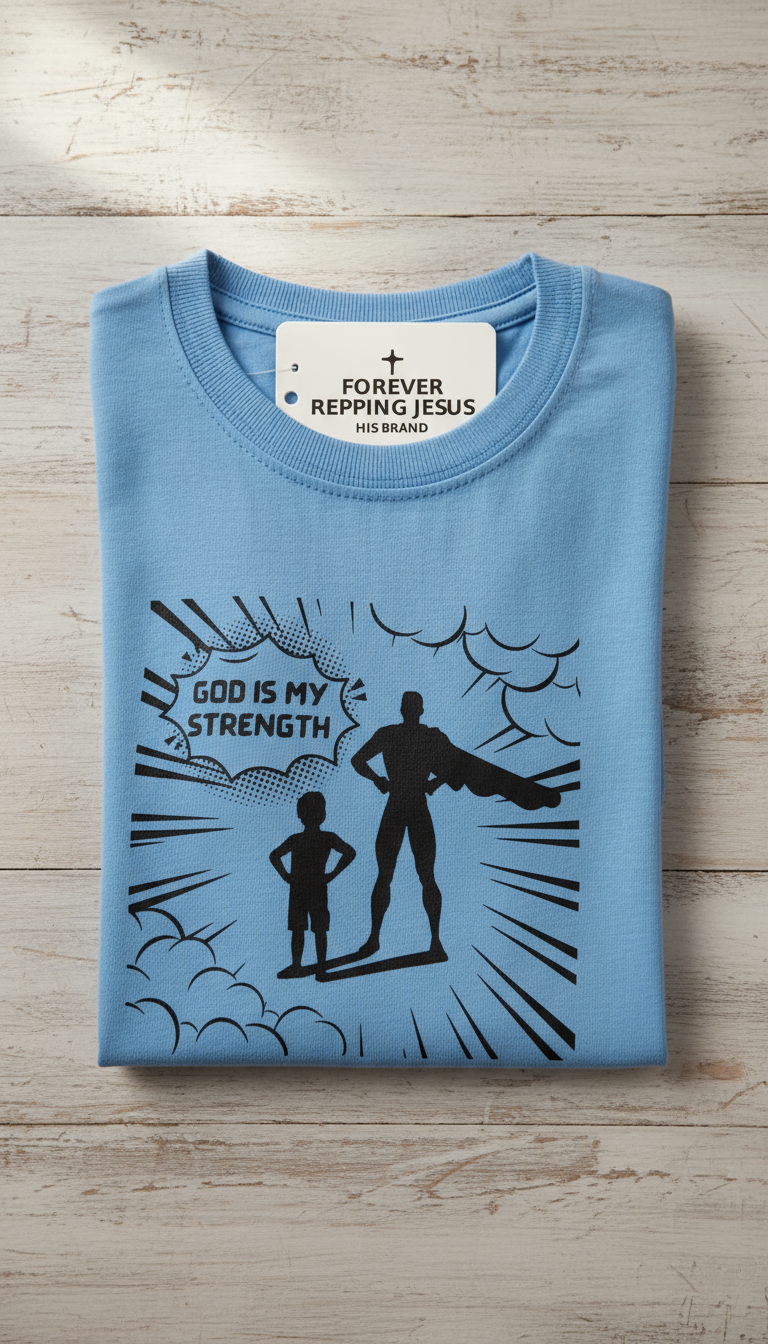 FRJ Kids God is my Strength Sky Blue T-Shirt