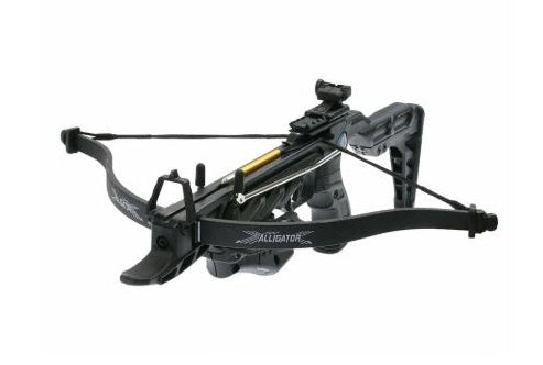 Mankung Alligator 80lbs Self Cocking fiber-glass Pistol Crossbow with 12 Black plastic arrows