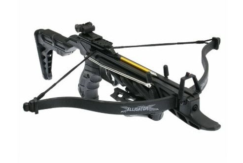 Mankung Alligator 80lbs Self Cocking fiber-glass Pistol Crossbow with 12 Black plastic arrows