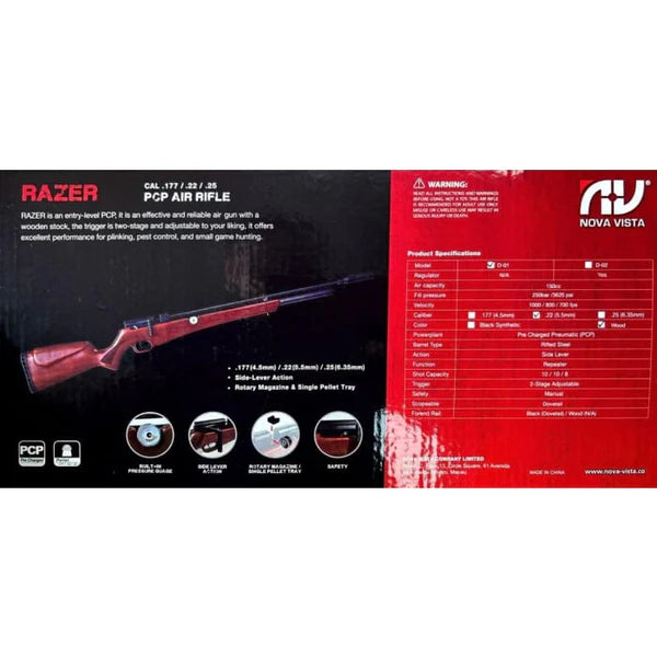 Nova Vista Razer D-01W PCP Air Rifle .22 with 2 Magazines and Single S