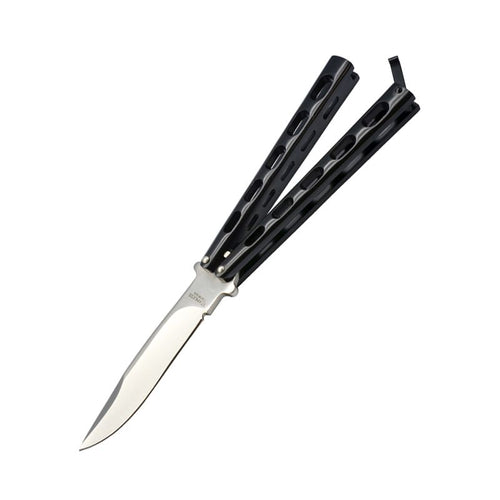 Ace Butterfly Knife Matte Black Skeletonized Handle w/Plain Satin Finish Blade