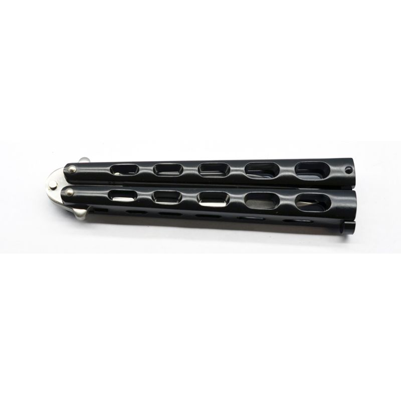 Ace Butterfly Knife Matte Black Skeletonized Handle w/Plain Satin Finish Blade