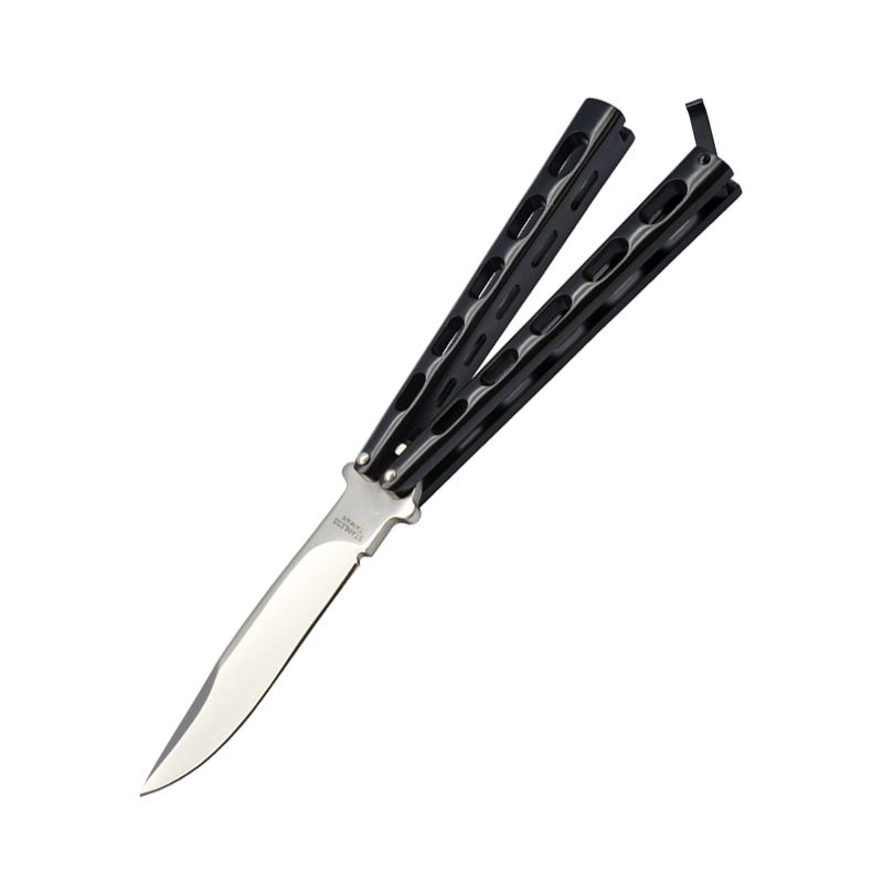 Ace Butterfly Knife Matte Black Skeletonized Handle w/Plain Satin Finish Blade