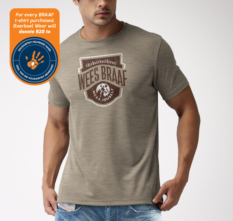 Boerboel Premium Cotton T-Shirt Printed – Sand Melange “Braaf”