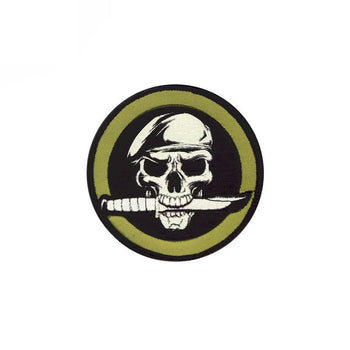 Embroidered Morale Patch - Military Skull & Knife 3.25" Round