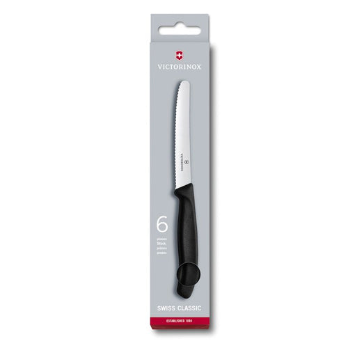 Victorinox Swiss Classic 6 Piece Steak Knife Set - Serrated Round - Black