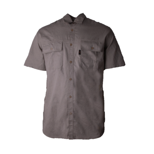 Wildebees Mens Casual Short Sleeve Vented Twill Shirt Khaki