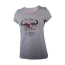 Wildebees Ladies Casual Floral Skull Swoosh tee Grey Melange