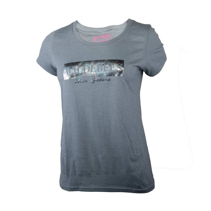 Wildebees Ladies Casual Foil Wildebees Tee Duck Egg Melange