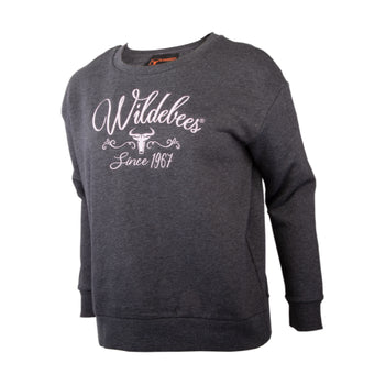 Wildebees Ladies Embroidered Scoop Crew Sweatshirt Charcoal Melange