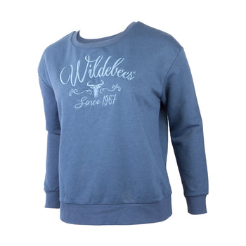 Wildebees Ladies Embroidered Scoop Crew Sweatshirt Mid Blue Melange