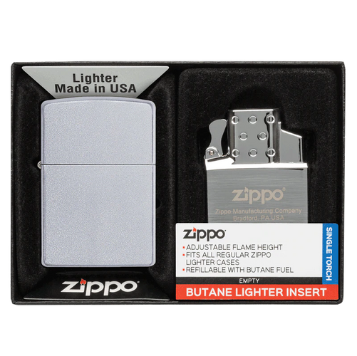 Zippo 205 Reg Satin Chrome Butane Pack