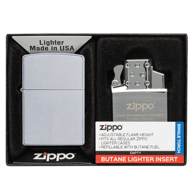 Zippo 205 Reg Satin Chrome Butane Pack