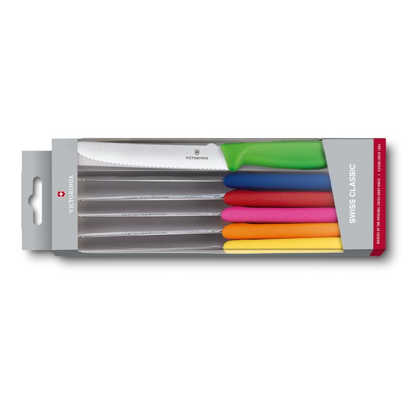 Victorinox Swiss Classic Tomato/Steak Knife Serrated Set of 6 Assorted Colours - Giftbox